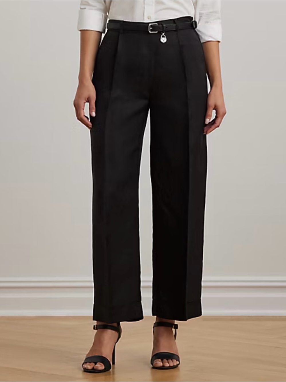 Lauren Ralph Lauren Linen Blend Wide Leg Pants Black Size 10 High Rise NWOT $185